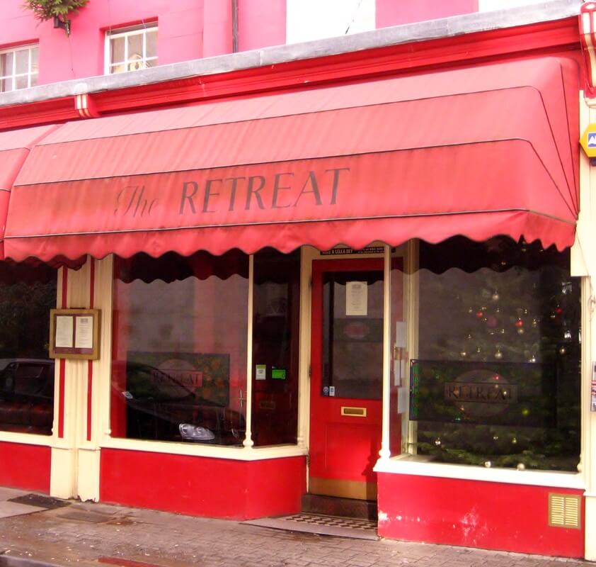 Front door of the Retreat Wine Bar, Cheltenham.